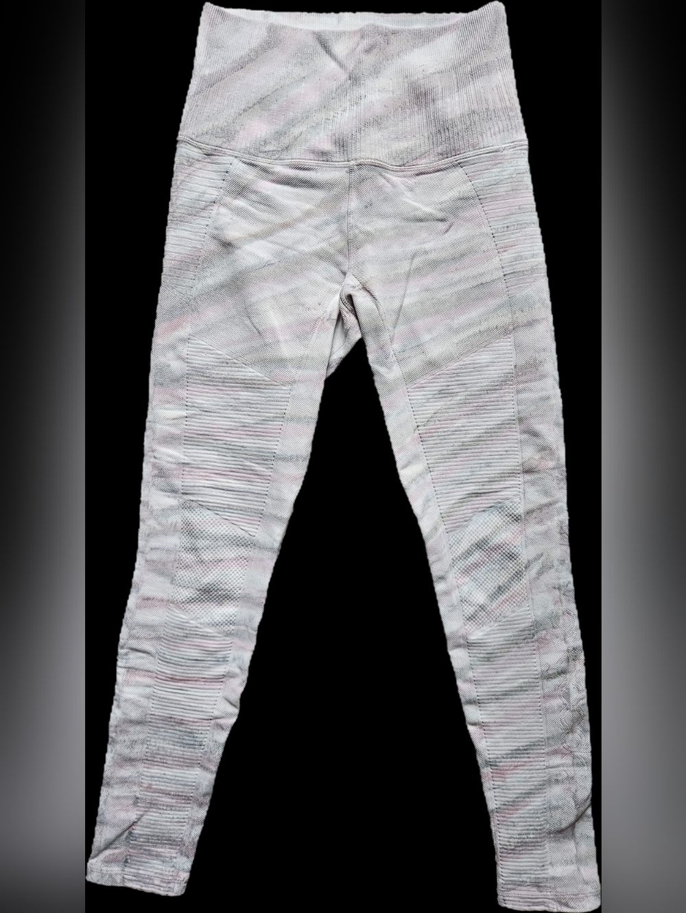 Avocado Leggings M/L, Like New, White Pink Gray Stripes